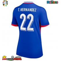 Camisa de Futebol França Theo Hernandez #22 Equipamento Principal Mulheres Europeu 2024 Manga Curta